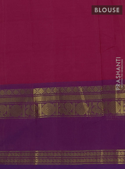 Chettinad cotton saree pink and purple with plain body and rettapet zari woven border