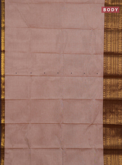 Chettinad cotton saree sandal and brown with thread woven buttas and long zari woven border