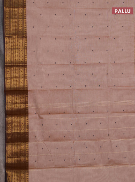 Chettinad cotton saree sandal and brown with thread woven buttas and long zari woven border