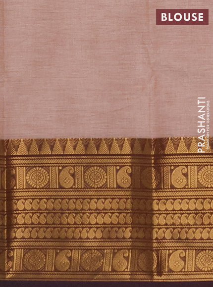 Chettinad cotton saree sandal and brown with thread woven buttas and long zari woven border
