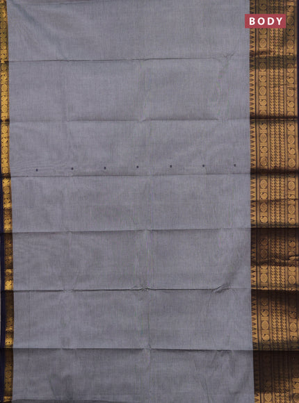 Chettinad cotton saree grey and navy blue with thread woven buttas and long zari woven border