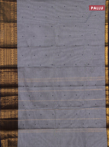 Chettinad cotton saree grey and navy blue with thread woven buttas and long zari woven border