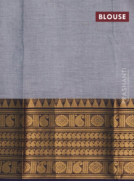 Chettinad cotton saree grey and navy blue with thread woven buttas and long zari woven border