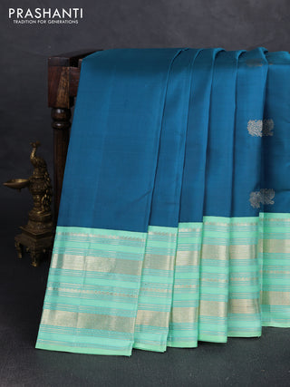 Peacock Blue & Pista Green Pure kanchipuram silk saree