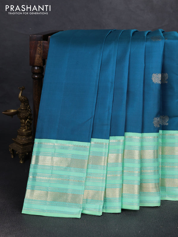 Peacock Blue & Pista Green Pure kanchipuram silk saree