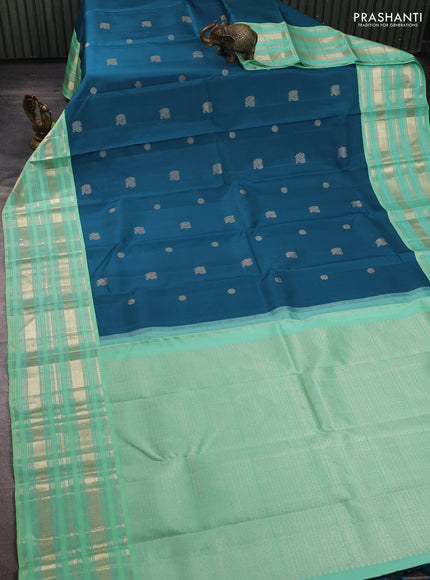 Peacock Blue & Pista Green Pure kanchipuram silk saree