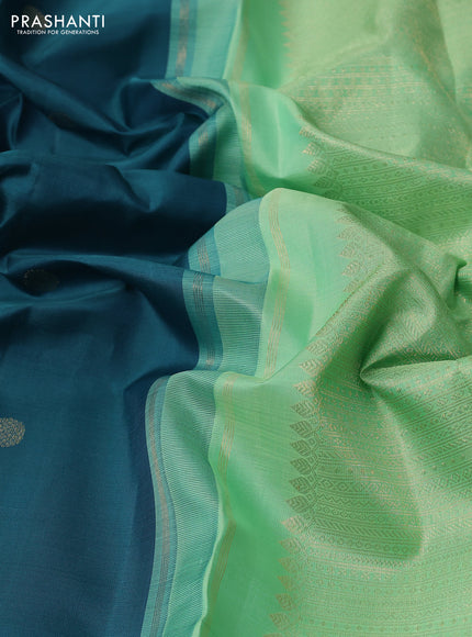 Peacock Blue & Pista Green Pure kanchipuram silk saree