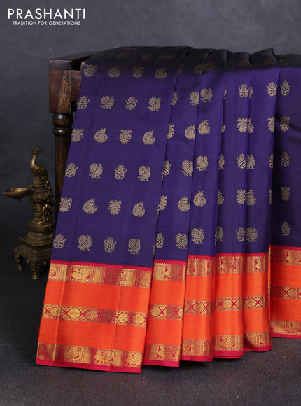 Blue & Red Pure kanchipuram silk saree Butta