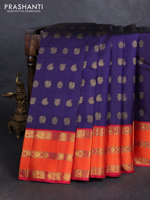 Blue & Red Pure kanchipuram silk saree Butta