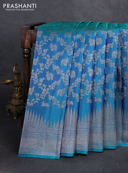 Peacock Blue Pure kanchipuram silk saree Brocade