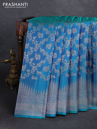Peacock Blue Pure kanchipuram silk saree Brocade
