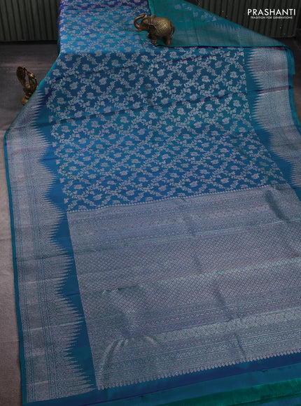 Peacock Blue Pure kanchipuram silk saree Brocade