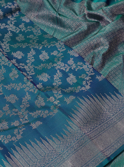 Peacock Blue Pure kanchipuram silk saree Brocade