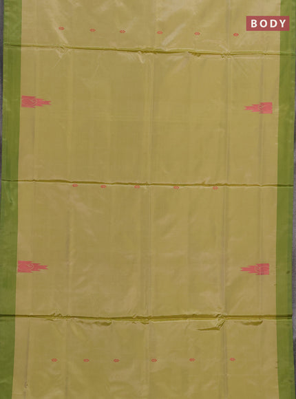 Banana pith saree light green and green with thread woven buttas and contrast border