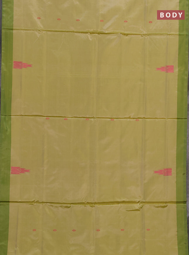 Banana pith saree light green and green with thread woven buttas and contrast border