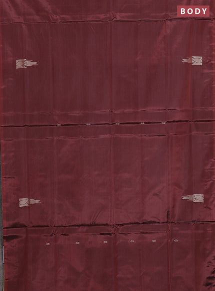 Banana pith saree maroon and sandal with thread woven buttas in borderless style