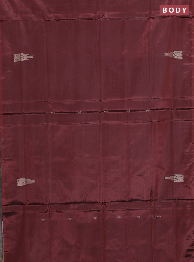 Banana pith saree maroon and sandal with thread woven buttas in borderless style
