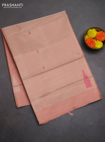 Banana pith saree beige and pastel maroon with thread woven buttas and contrast border