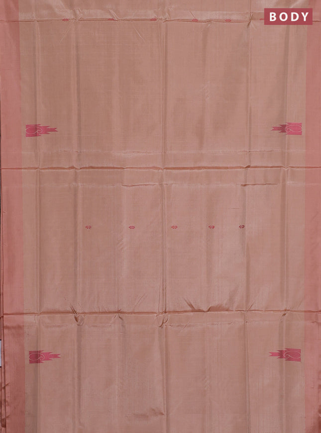 Banana pith saree beige and pastel maroon with thread woven buttas and contrast border