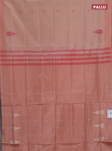 Banana pith saree beige and pastel maroon with thread woven buttas and contrast border