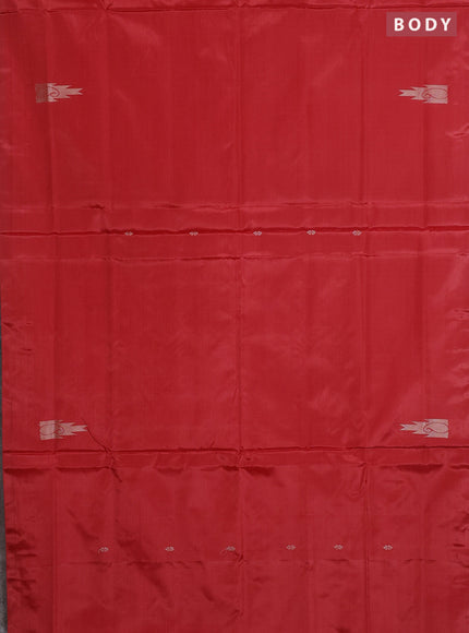 Banana pith saree maroon and beige with thread woven buttas in borderless style