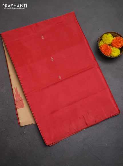 Banana pith saree maroon and sandal with thread woven buttas in borderless style