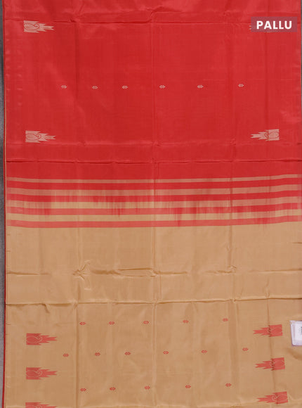 Banana pith saree maroon and sandal with thread woven buttas in borderless style