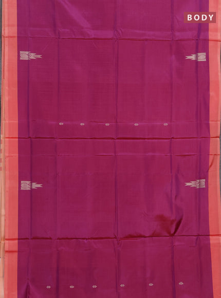 Banana pith saree purple and peach shade with thread woven buttas and contrast border