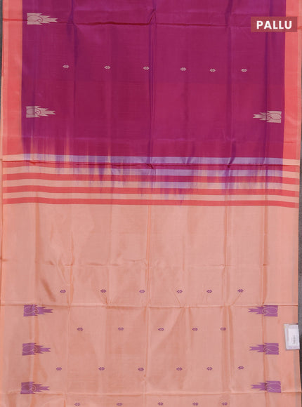 Banana pith saree purple and peach shade with thread woven buttas and contrast border