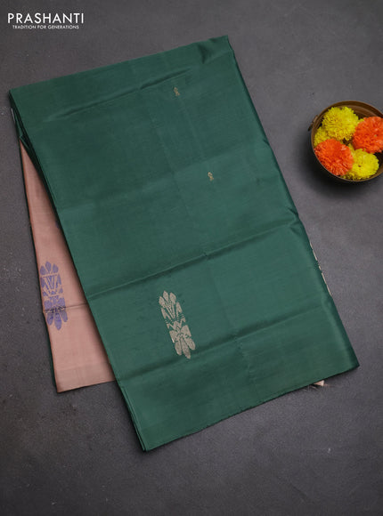 Banana pith saree green and beige with thread woven buttas in borderless style