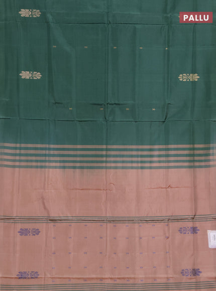 Banana pith saree green and beige with thread woven buttas in borderless style