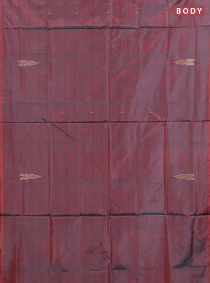 Banana pith saree dual shade of maroon and dark grey with thread woven buttas in borderless style