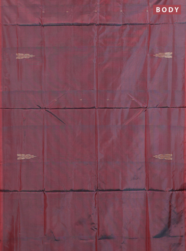Banana pith saree dual shade of maroon and dark grey with thread woven buttas in borderless style