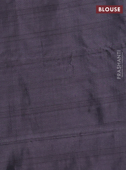 Banana pith saree dual shade of maroon and dark grey with thread woven buttas in borderless style
