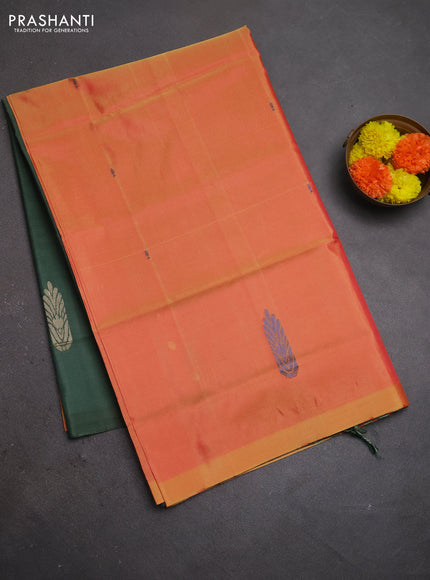 Banana pith saree dual shade of red and green with thread woven buttas and piping border