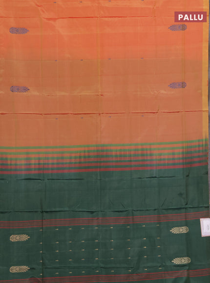 Banana pith saree dual shade of red and green with thread woven buttas and piping border