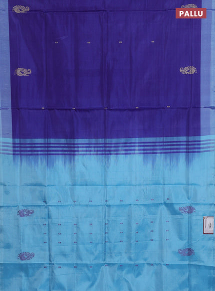 Banana pith saree blue and teal blue with thread woven buttas and contrast border