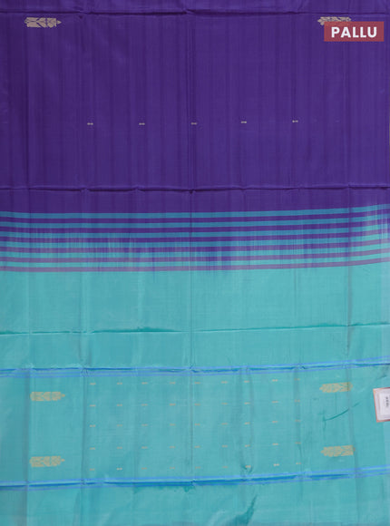 Banana pith saree violet and teal green with thread woven buttas in borderless style