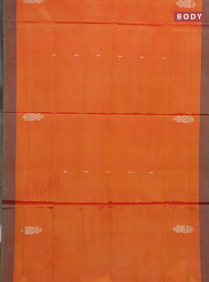 Banana pith saree sunset orange and dual shade of green with thread woven buttas and contrast border