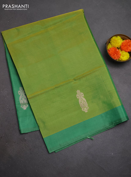 Banana pith saree light green and green with thread woven buttas and contrast border