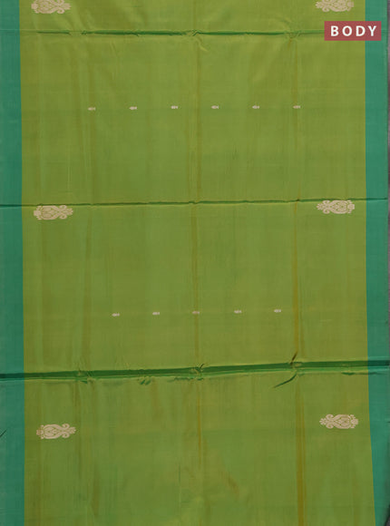 Banana pith saree light green and green with thread woven buttas and contrast border
