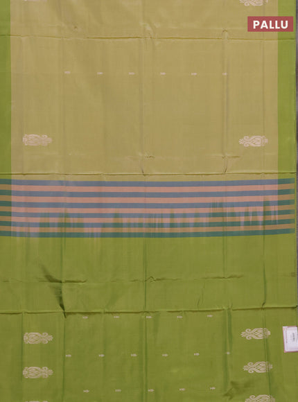 Banana pith saree elaichi green and light green with thread woven buttas and contrast border