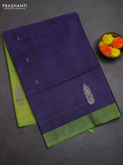 Banana pith saree blue and light green with thread woven buttas and contrast border