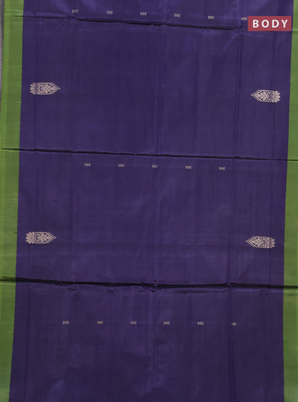 Banana pith saree blue and light green with thread woven buttas and contrast border