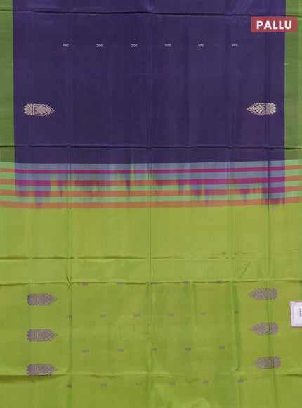 Banana pith saree blue and light green with thread woven buttas and contrast border