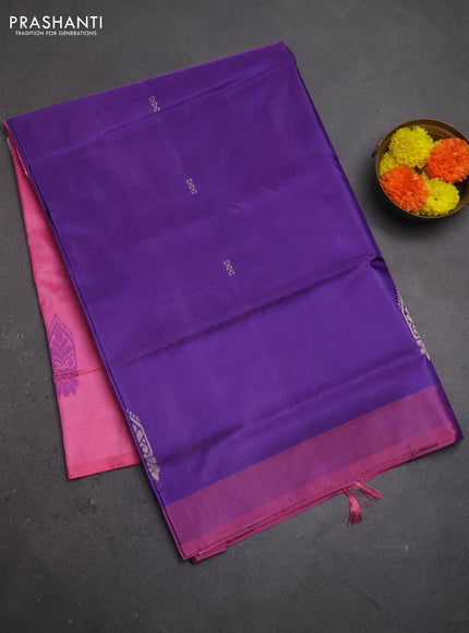 Banana pith saree violet and pink with thread woven buttas and contrast border