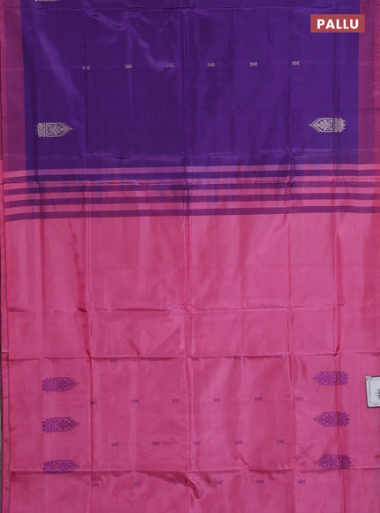 Banana pith saree violet and pink with thread woven buttas and contrast border