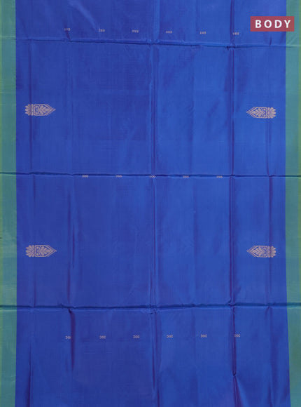 Banana pith saree blue and light green with thread woven buttas and contrast border