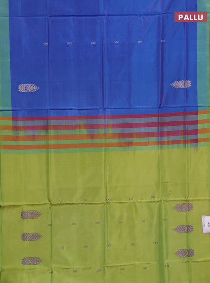 Banana pith saree blue and light green with thread woven buttas and contrast border
