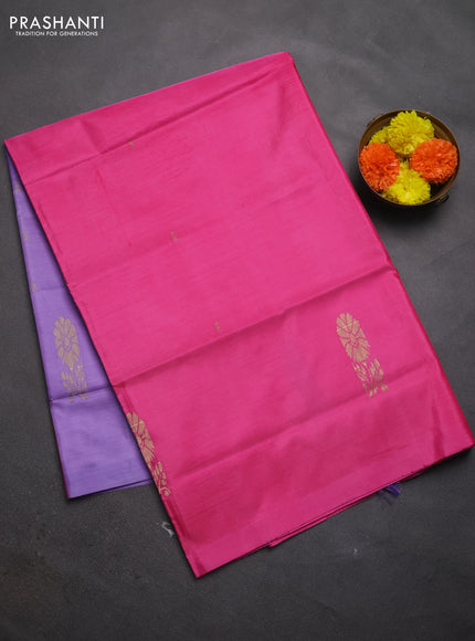 Banana pith saree pink and lavender with thread woven buttas in borderless style